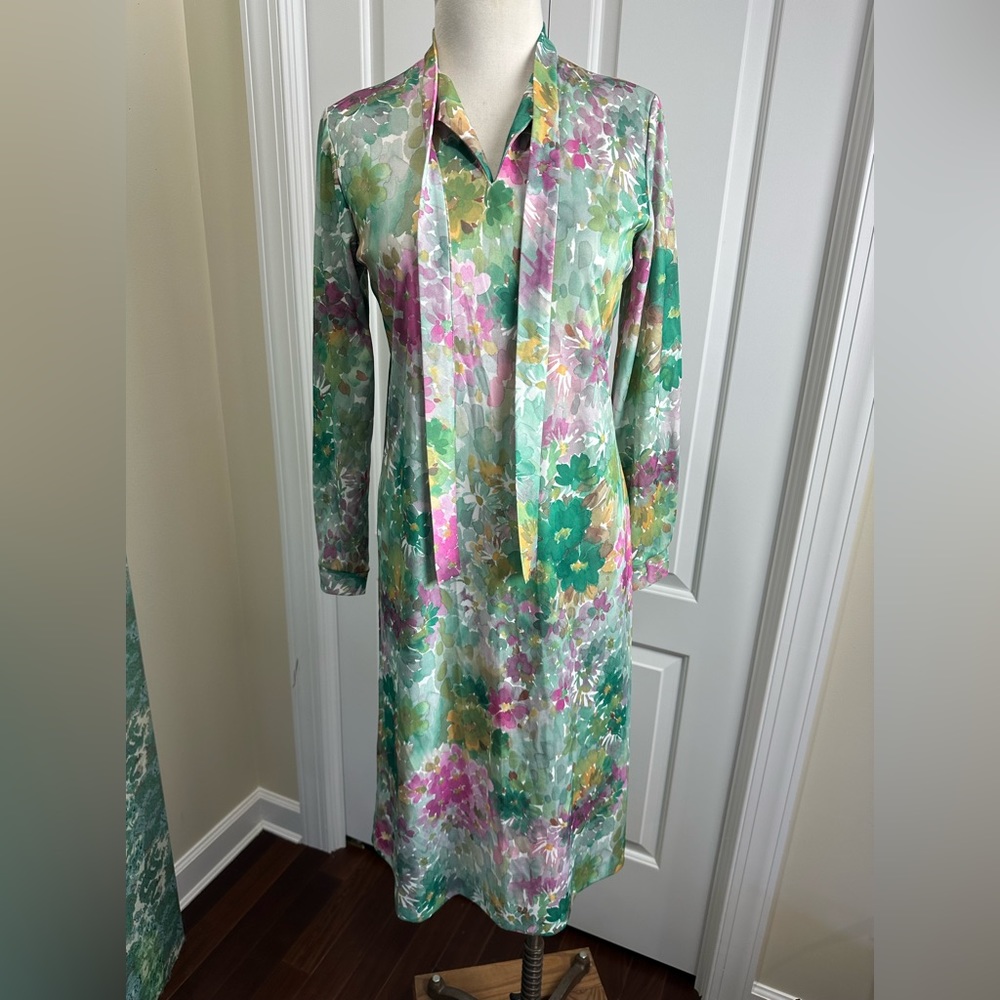 Vintage Watercolor Dress Npc Fashions 1970s Size 12